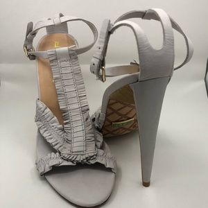 L.A.M.B Grey Leather and Wood Heels
